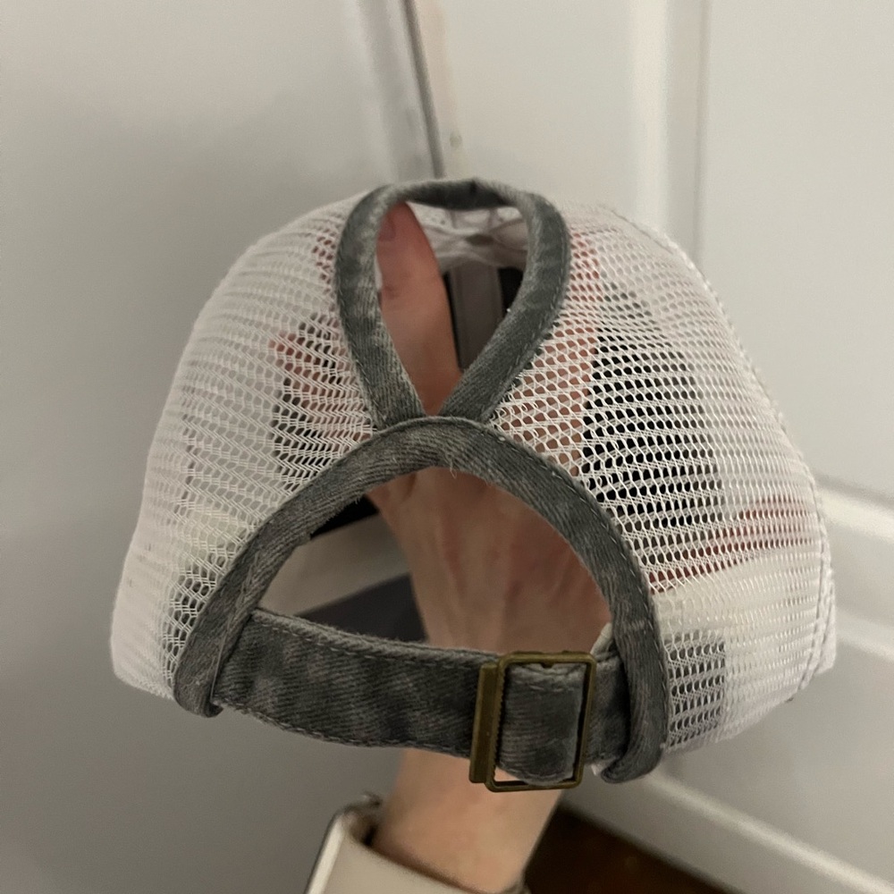 New without tags Ballcap Gray Distressed American Flag Patch with bun hole - Picture 12 of 12